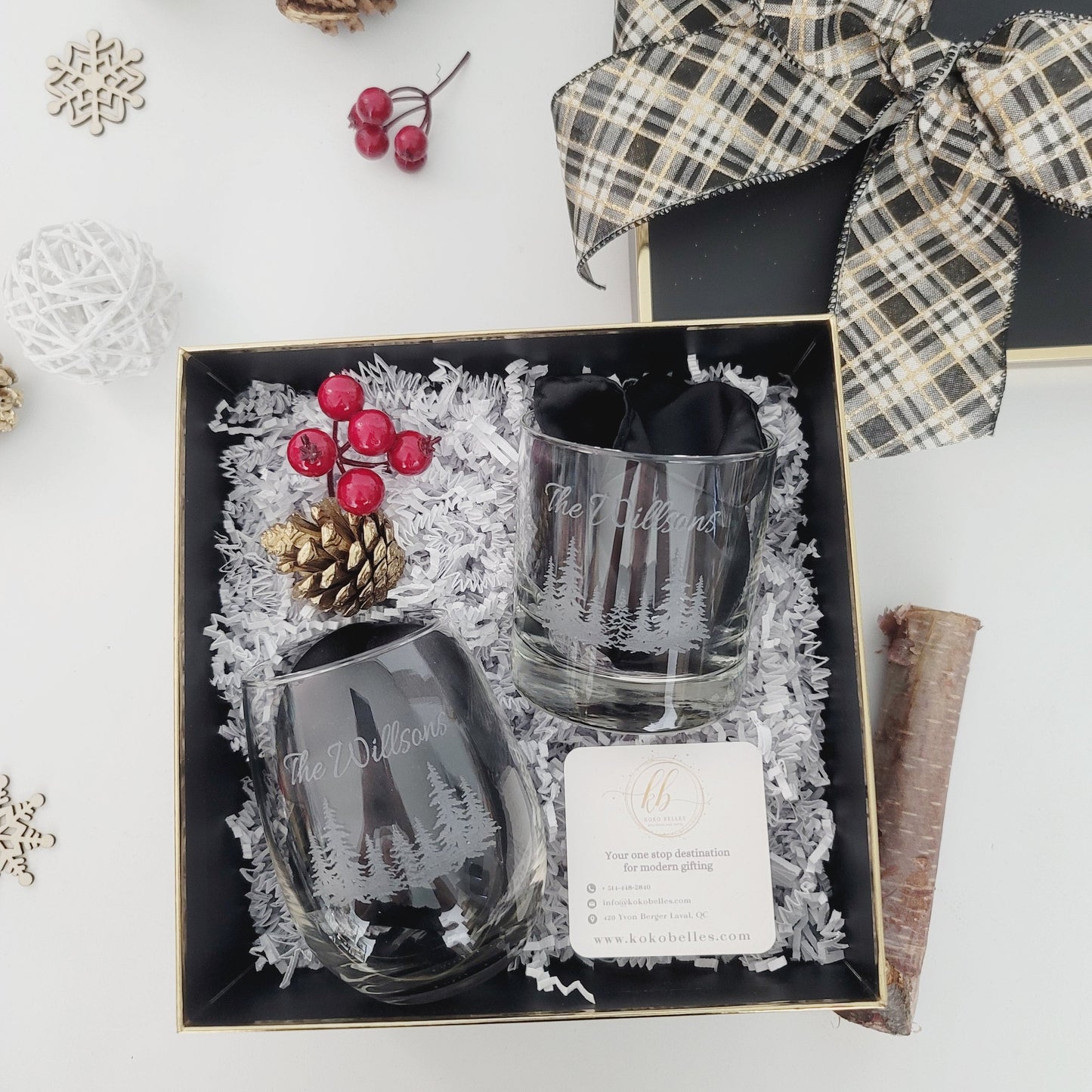 Christmas whiskey and wine glass set _ Laser Engraved