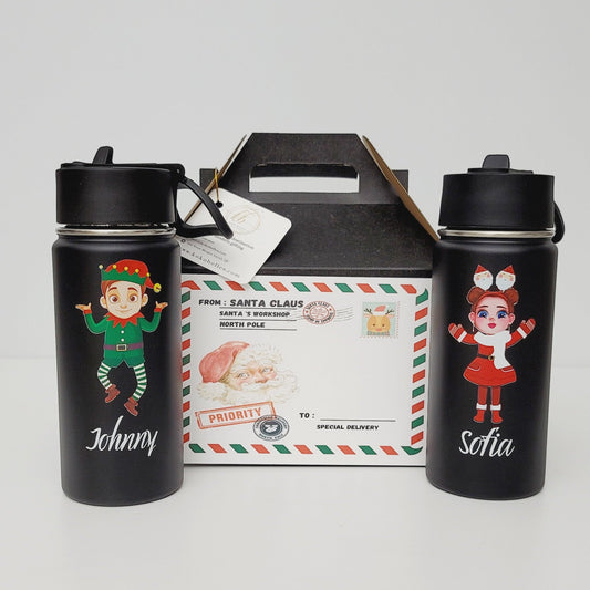 Personalized Water Bottle, Cute Christmas Water Bottle, Kids Water Bottle, stocking stuffers, Kids Cartoon Christmas character Water Bottle