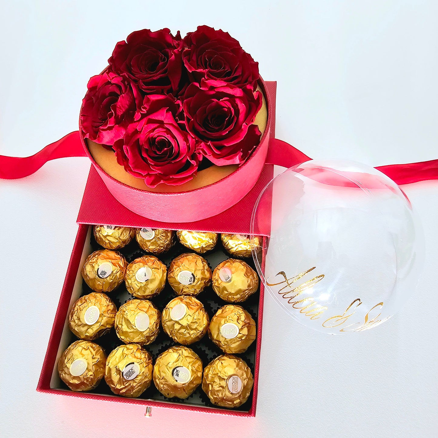 Round Globe Clear Top Eternal Roses / Chocolates Gift Box