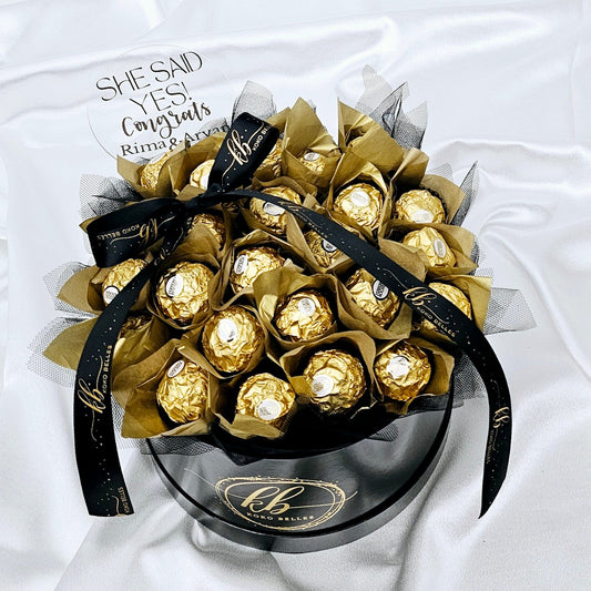 Carnation Flowers & Ferrero Rocher in Round Box