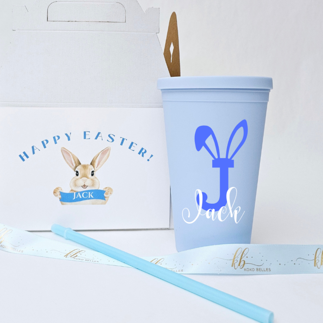 Personalized Cute Bunny Initial 16oz Name Acrylic Tumbler with Straw and Lid