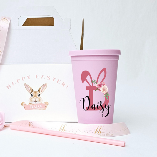 Personalized Cute Bunny Initial 16oz Name Acrylic Tumbler with Straw and Lid