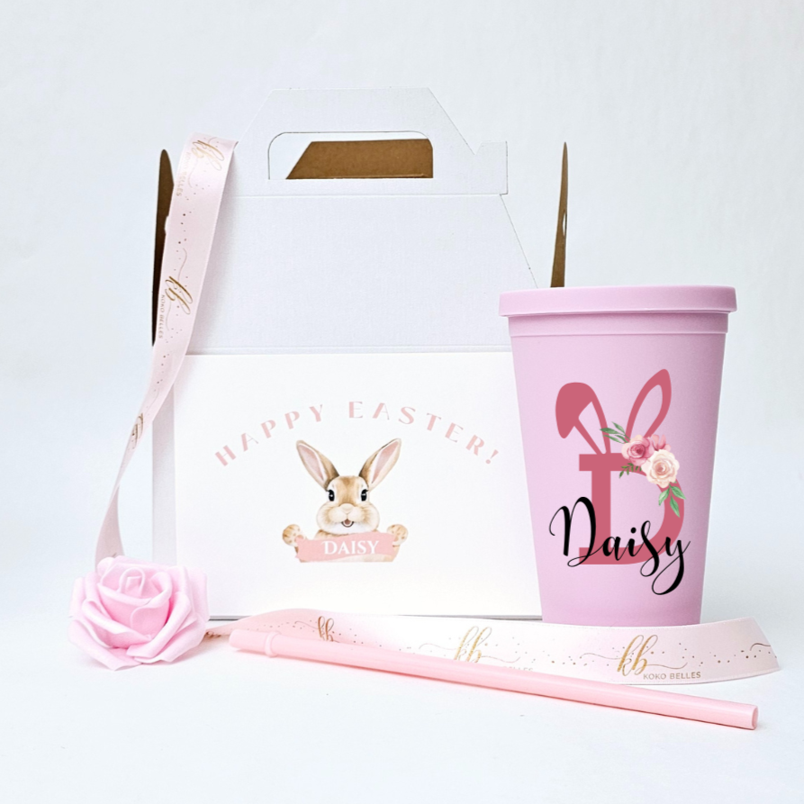 Personalized Cute Bunny Initial 16oz Name Acrylic Tumbler with Straw and Lid